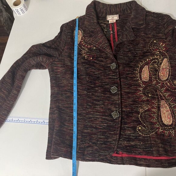 April Cornell Burgundy Blazer w/ Fabric and Sequin Embellishments Womens Size S - Picture 9 of 9